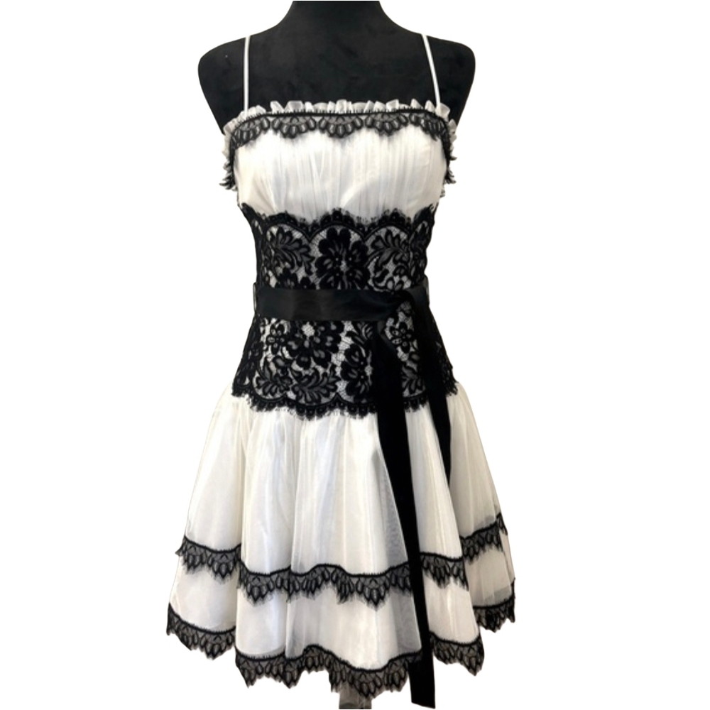 Elegant Black and White Lace Dress